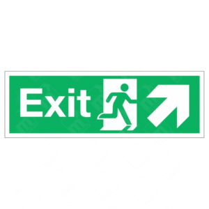 Exit Running Man Right and Arrow Diagonal Up Sign – green emergency exit sign with running man and upward right-facing arrow