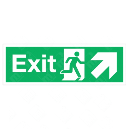 Exit Running Man Right and Arrow Diagonal Up Sign – green emergency exit sign with running man and upward right-facing arrow