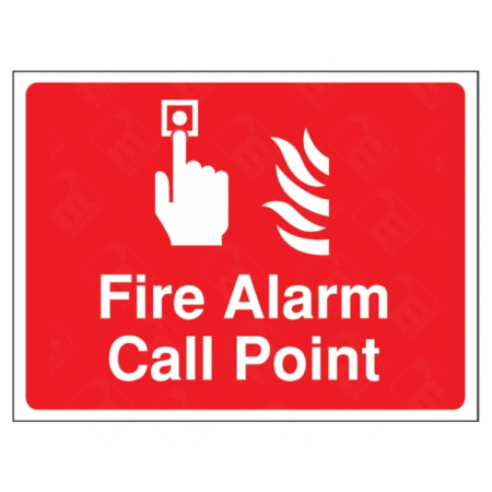 Fire Alarm Call Point Sign – red UK fire safety sign showing manual alarm activation point with hand and flame icon.