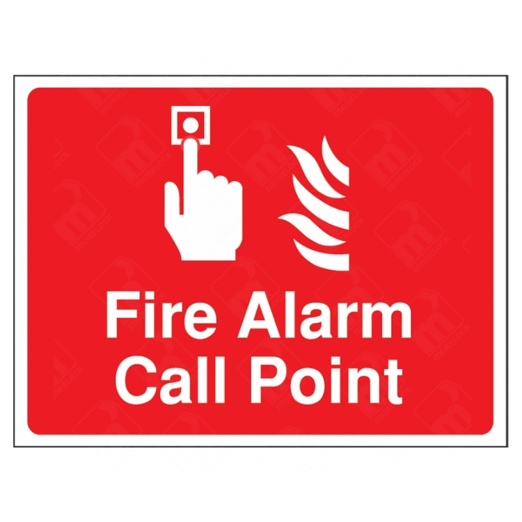 Fire Alarm Call Point Sign – red UK fire safety sign showing manual alarm activation point with hand and flame icon.