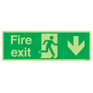 Photoluminescent Fire Exit Running Man and Arrow Down Sign | UK Health & Safety Sign
