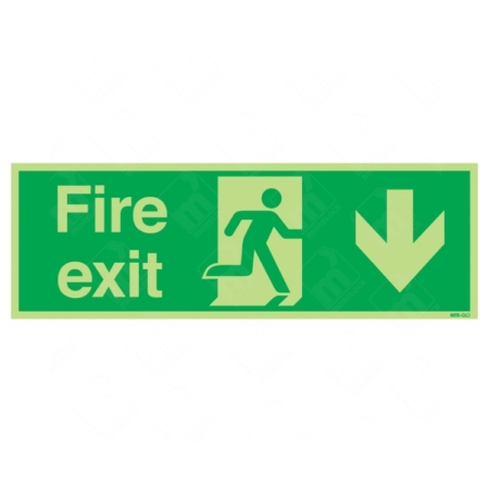 Photoluminescent Fire Exit Running Man and Arrow Down Sign | UK Health & Safety Sign
