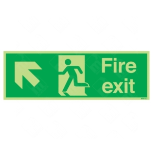 Photoluminescent Fire Exit Running Man Left and Arrow Diagonal Up Sign | UK Health & Safety Sign