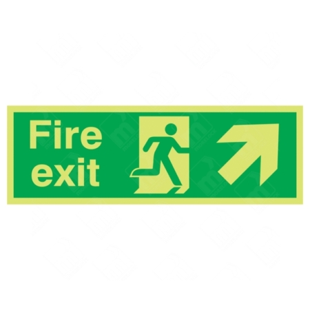 Photoluminescent Fire Exit Running Man Right and Arrow Diagonal Up Sign | UK Health & Safety Sign