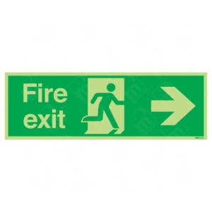 Photoluminescent Fire Exit Running Man and Arrow Right Sign – emergency glow-in-the-dark directional signage