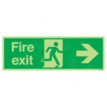 Photoluminescent Fire Exit Running Man and Arrow Right Sign – emergency glow-in-the-dark directional signage
