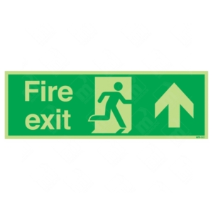 Photoluminescent Fire Exit Running Man and Arrow Up Sign – glow-in-the-dark emergency exit signage with forward direction arrow