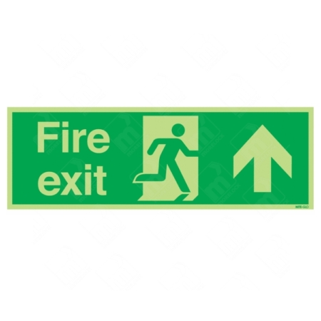 Photoluminescent Fire Exit Running Man and Arrow Up Sign – glow-in-the-dark emergency exit signage with forward direction arrow