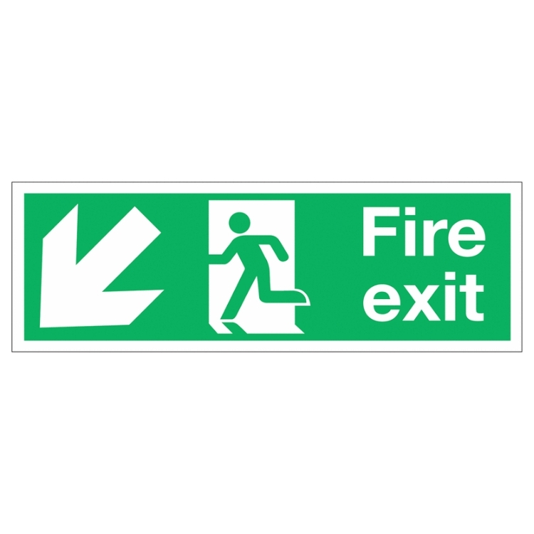 Fire Exit Running Man and Diagonal Arrow Down-Left Sign