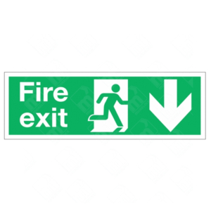 Fire Exit Running Man and Down Arrow Sign – green emergency exit sign showing downward arrow and running man symbol