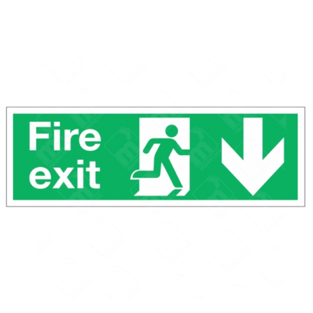 Fire Exit Running Man and Down Arrow Sign – green emergency exit sign showing downward arrow and running man symbol