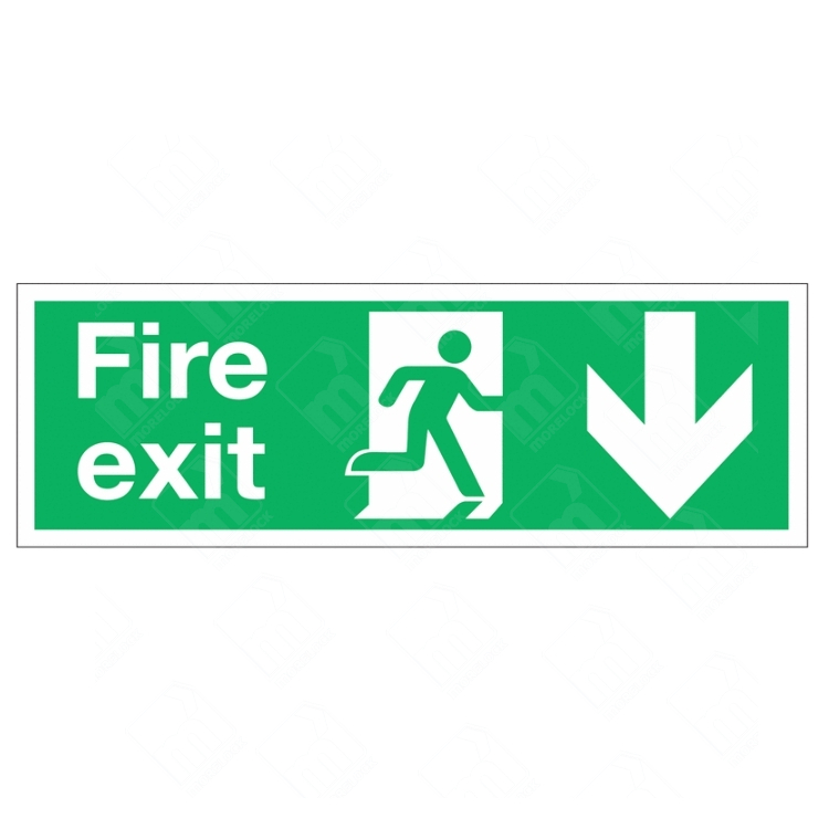 Fire Exit Running Man and Down Arrow Sign – green emergency exit sign showing downward arrow and running man symbol
