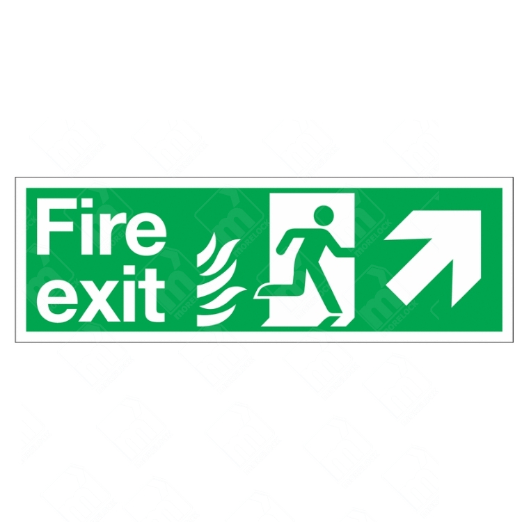 HTM65 Fire Exit NHS Running Man Right Arrow Diagonal Up Sign | UK Health & Safety Sign