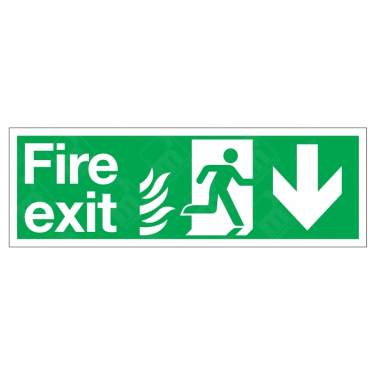 HTM65 Fire Exit NHS Running Man Right Arrow Down Sign | UK Health & Safety Sign