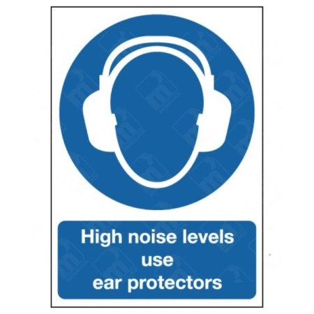 High Noise Levels Use Ear Protectors Sign – blue PPE safety sign for loud areas