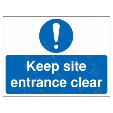 Keep Site Entrance Clear Sign – Blue and white mandatory safety sign for construction and work sites