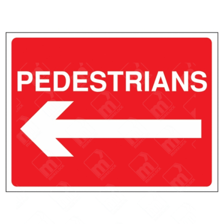 Pedestrians Left Arrow Direction Sign – red UK pedestrian safety sign with white arrow directing foot traffic left