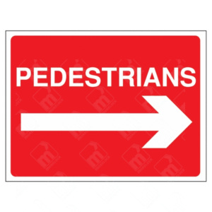 Pedestrians Right Arrow Direction Sign – red UK safety sign with white arrow pointing right to guide foot traffic