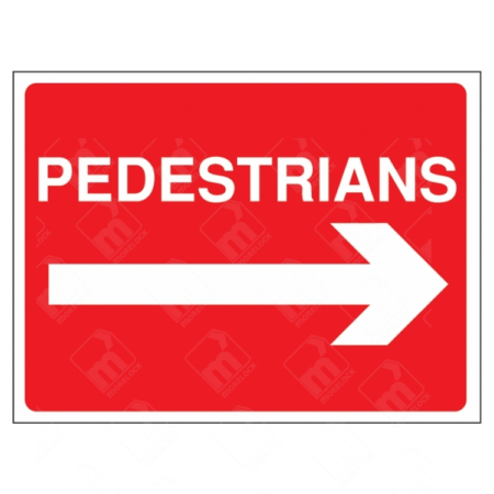 Pedestrians Right Arrow Direction Sign – red UK safety sign with white arrow pointing right to guide foot traffic