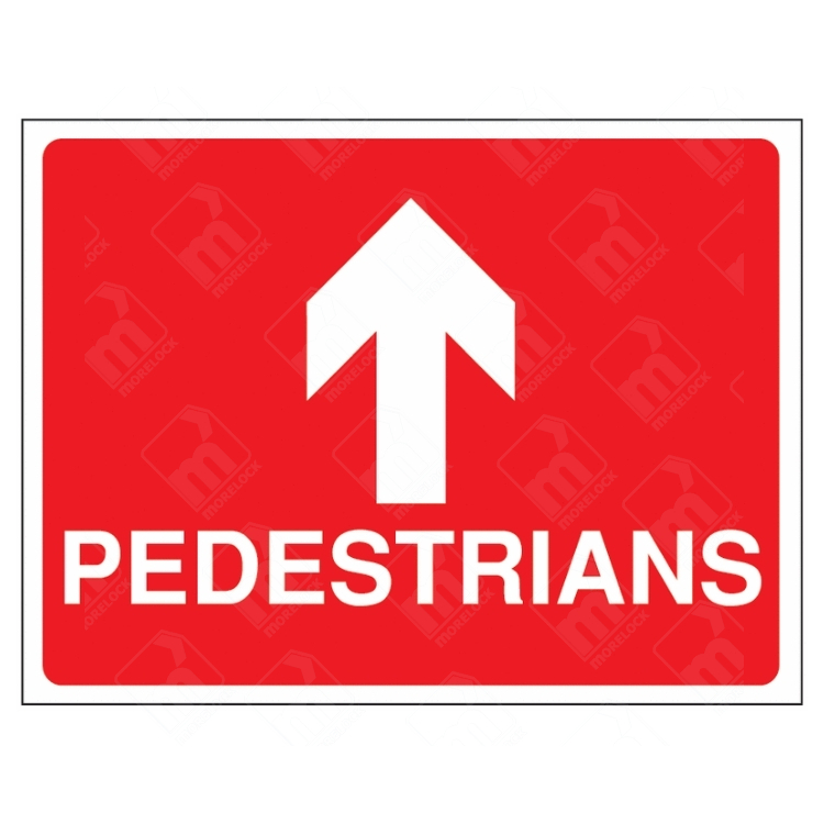 Pedestrians Route Ahead Sign – red directional signage for guiding foot traffic safely