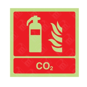 Photoluminescent CO2 Fire Extinguisher Sign – glow-in-dark label for carbon dioxide extinguisher locations