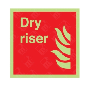 Photoluminescent Dry Riser Sign – glow-in-dark red fire riser signage with flame symbol