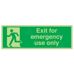 Photoluminescent Running Man Left and Exit For Emergency Use Only Sign – glow-in-the-dark emergency use only door signage