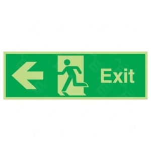 Photoluminescent Exit Running Man and Arrow Left Sign – glow-in-the-dark left exit fire safety sign