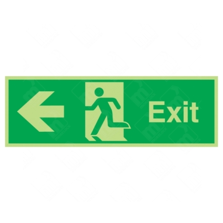 Photoluminescent Exit Running Man and Arrow Left Sign – glow-in-the-dark left exit fire safety sign