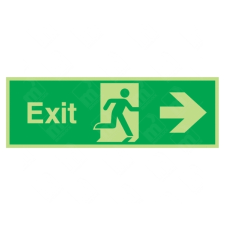 Photoluminescent Exit Running Man and Arrow Right Sign – glow-in-the-dark emergency route sign for UK buildings