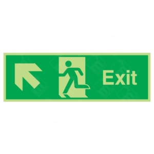 Photoluminescent Exit Running Man Left and Arrow Diagonal Up Sign | UK Health & Safety Sign