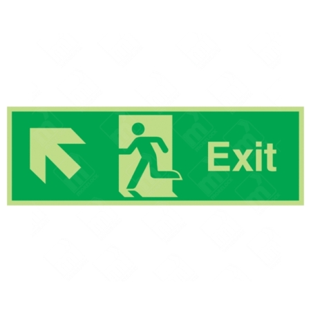 Photoluminescent Exit Running Man Left and Arrow Diagonal Up Sign | UK Health & Safety Sign