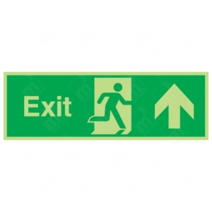 Photoluminescent Exit Running Man Right and Arrow Up Sign – glow-in-the-dark stairwell safety signage