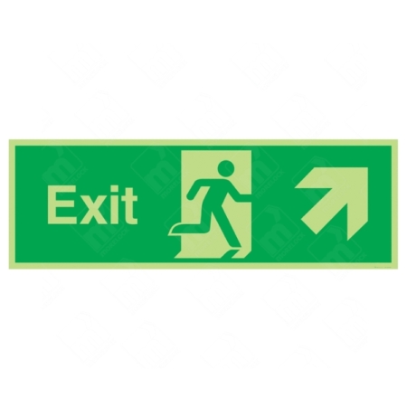 Photoluminescent Exit Running Man Right and Arrow Diagonal Up Sign – glow-in-the-dark upper-right fire exit signage