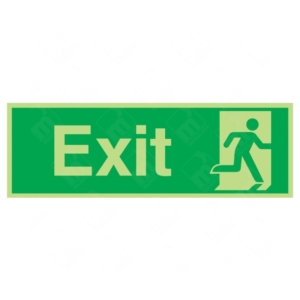 Photoluminescent Exit and Running Man Right Sign – glow-in-the-dark right-facing emergency exit sign