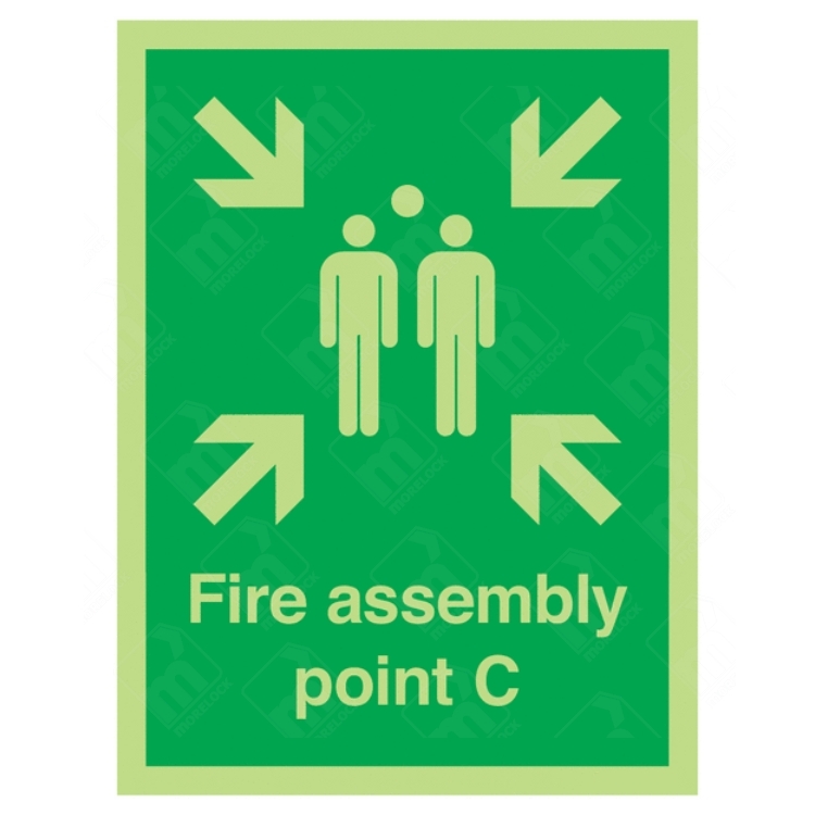 Photoluminescent Fire Assembly Point C Sign – glow-in-dark sign for evacuation Point C