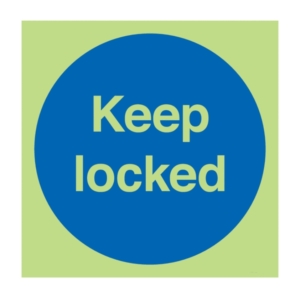 Photoluminescent Keep Locked Sign – ISO safety sign glowing in dark