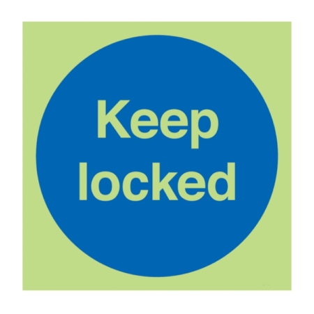 Photoluminescent Keep Locked Sign – ISO safety sign glowing in dark