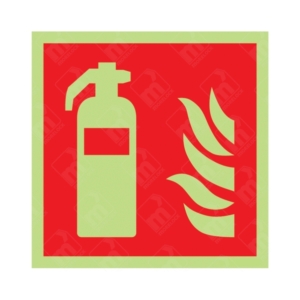 Photoluminescent Fire Extinguisher Symbol Sign – glow-in-dark sign with extinguisher and flame graphic