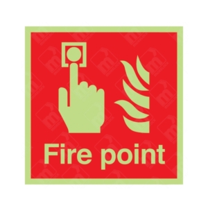 Photoluminescent Fire Point and Symbol Sign – glow-in-the-dark fire safety sign with flame icon and fire point text