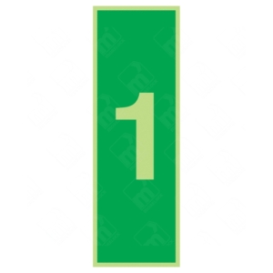 Photoluminescent Number 1 Sign – glow-in-dark floor level signage for staircases and fire exits