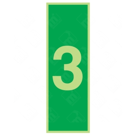 Photoluminescent Number 3 Sign – glow-in-dark floor signage for stairwells and corridors