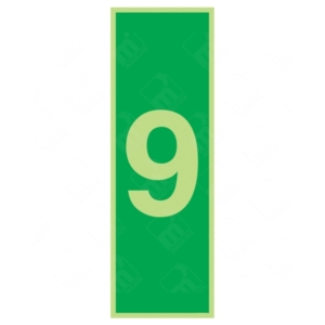 Photoluminescent Number 9 Sign – emergency glow signage for floor 9