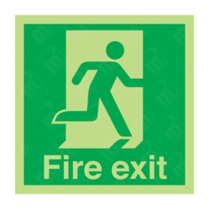 Photoluminescent Fire Exit and Running Man Right Sign for emergency UK use