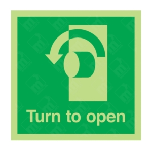 Photoluminescent Turn To Open Anti-Clockwise Sign – emergency direction signage