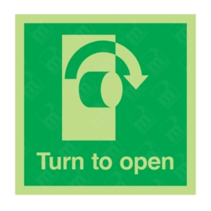 Photoluminescent Turn To Open Clockwise Sign – clockwise turn emergency safety sign