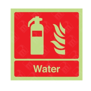 Photoluminescent Water Fire Extinguisher Sign – glow-in-dark extinguisher ID label for water-based extinguishers