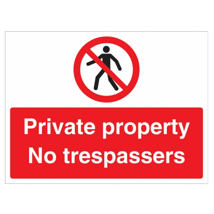 Private Property No Trespassers Sign with red prohibition symbol