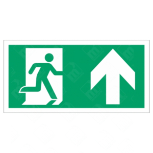 Running Man Right and Arrow Up Sign – green directional fire escape sign with upward arrow
