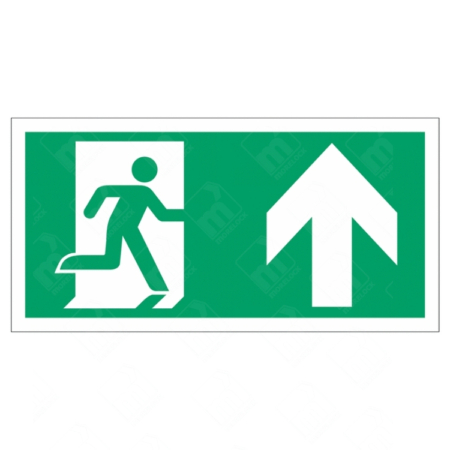 Running Man Right and Arrow Up Sign – green directional fire escape sign with upward arrow